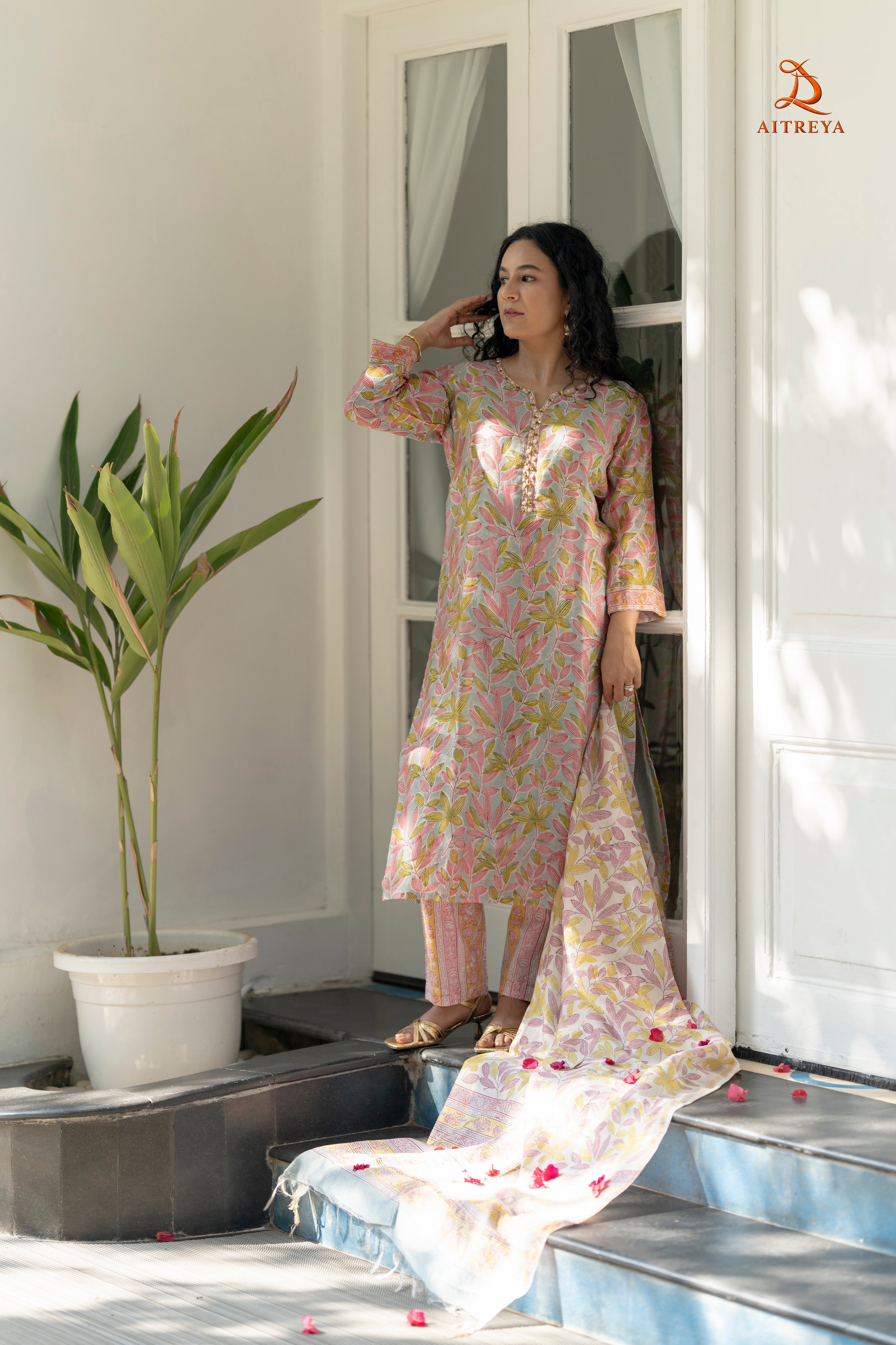 Powder Blue Chanderi Kurta Set