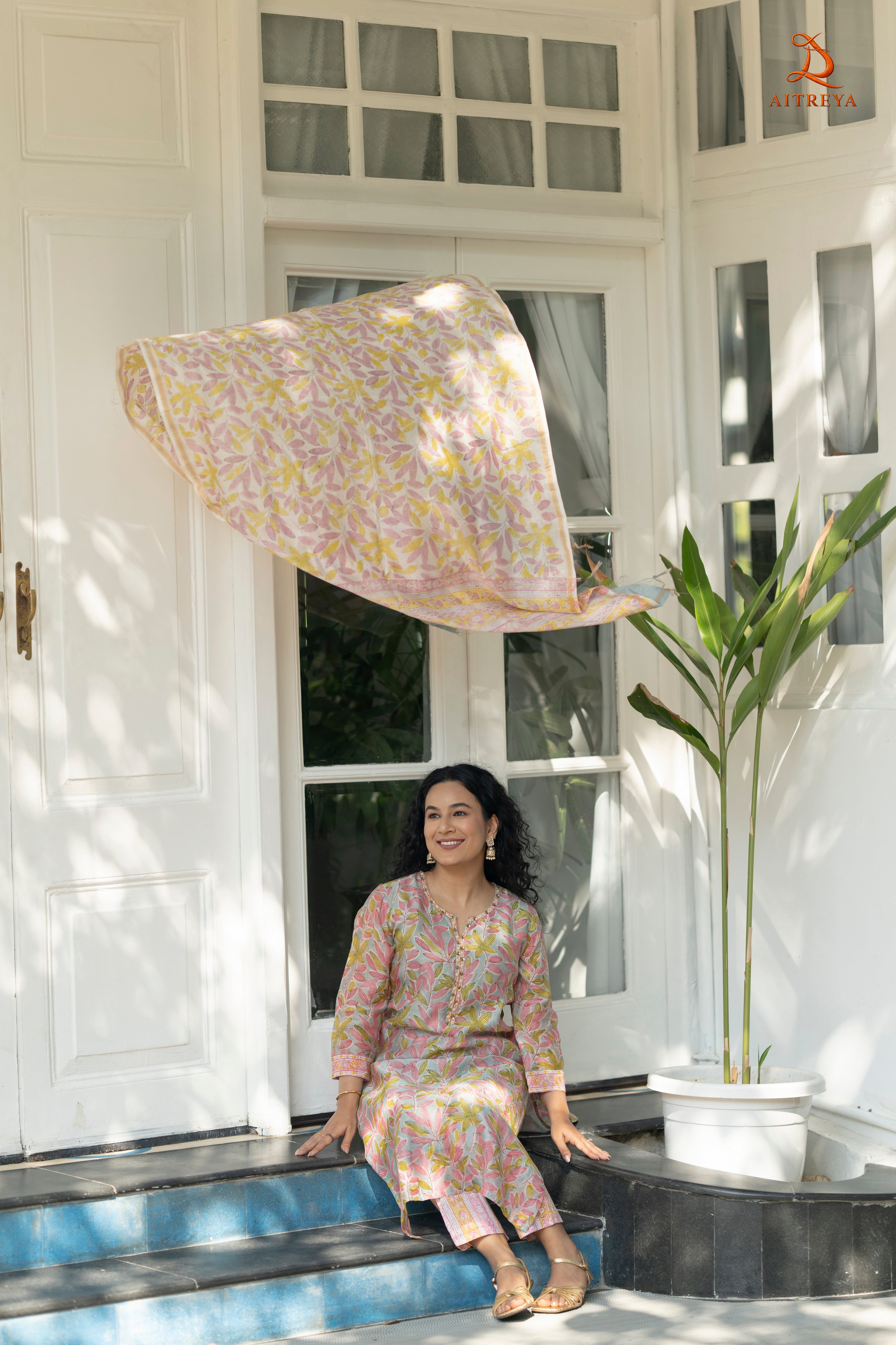 Powder Blue Chanderi Kurta Set