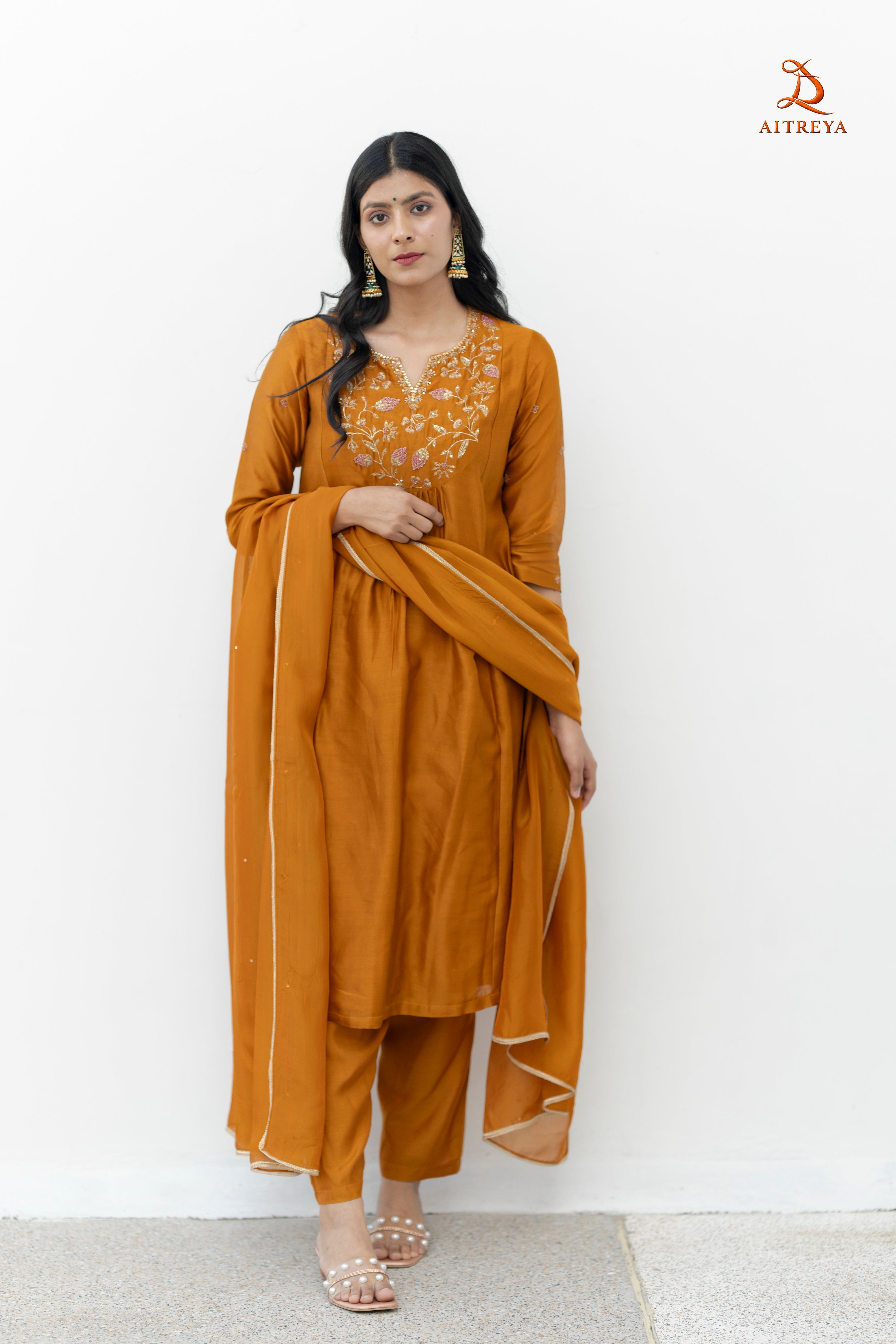 Kesariya Noor Silk Kurta Set