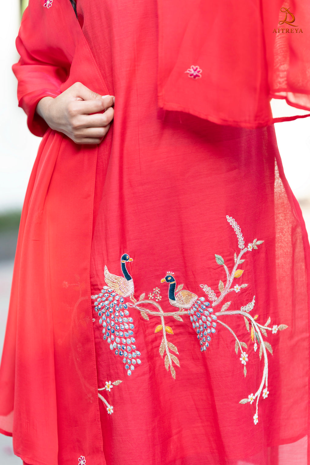 Vermillion Red Straight Kurta Set