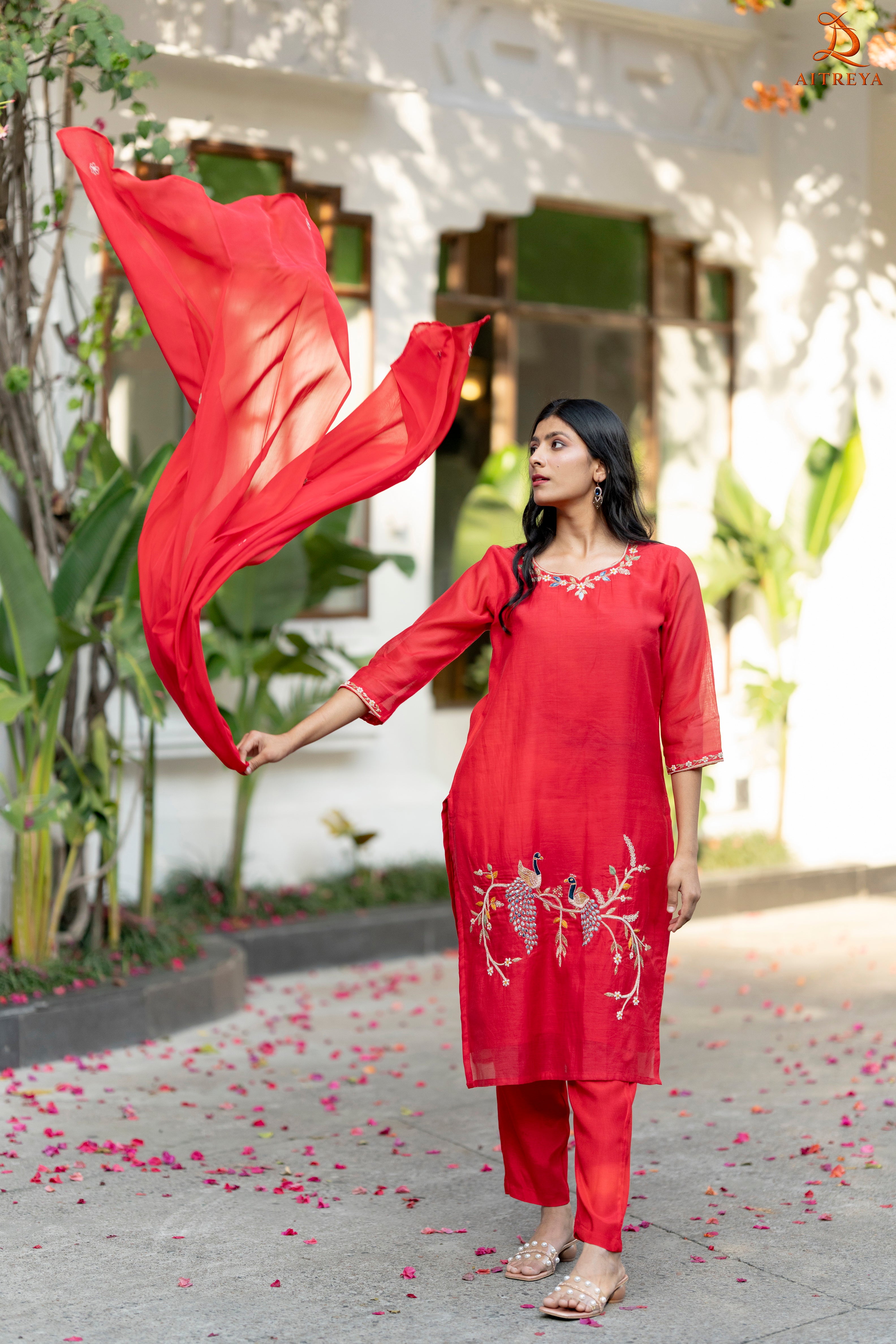 Vermillion Red Straight Kurta Set