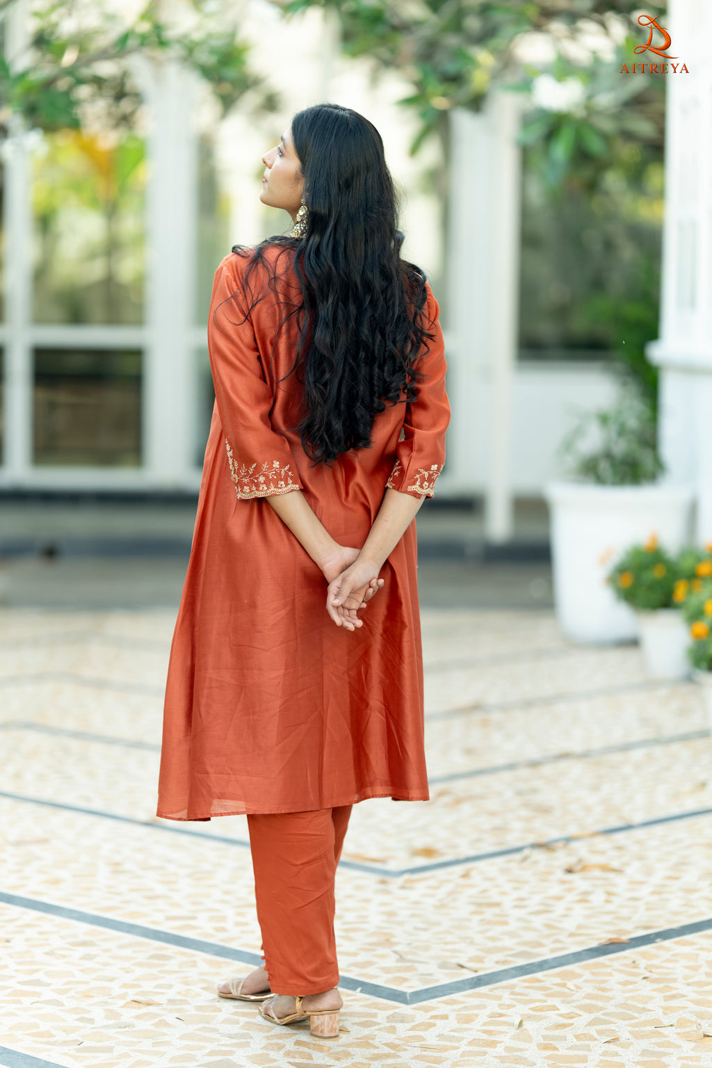 Burnt Orange Banarasi Mul Chanderi Anarkali Suit