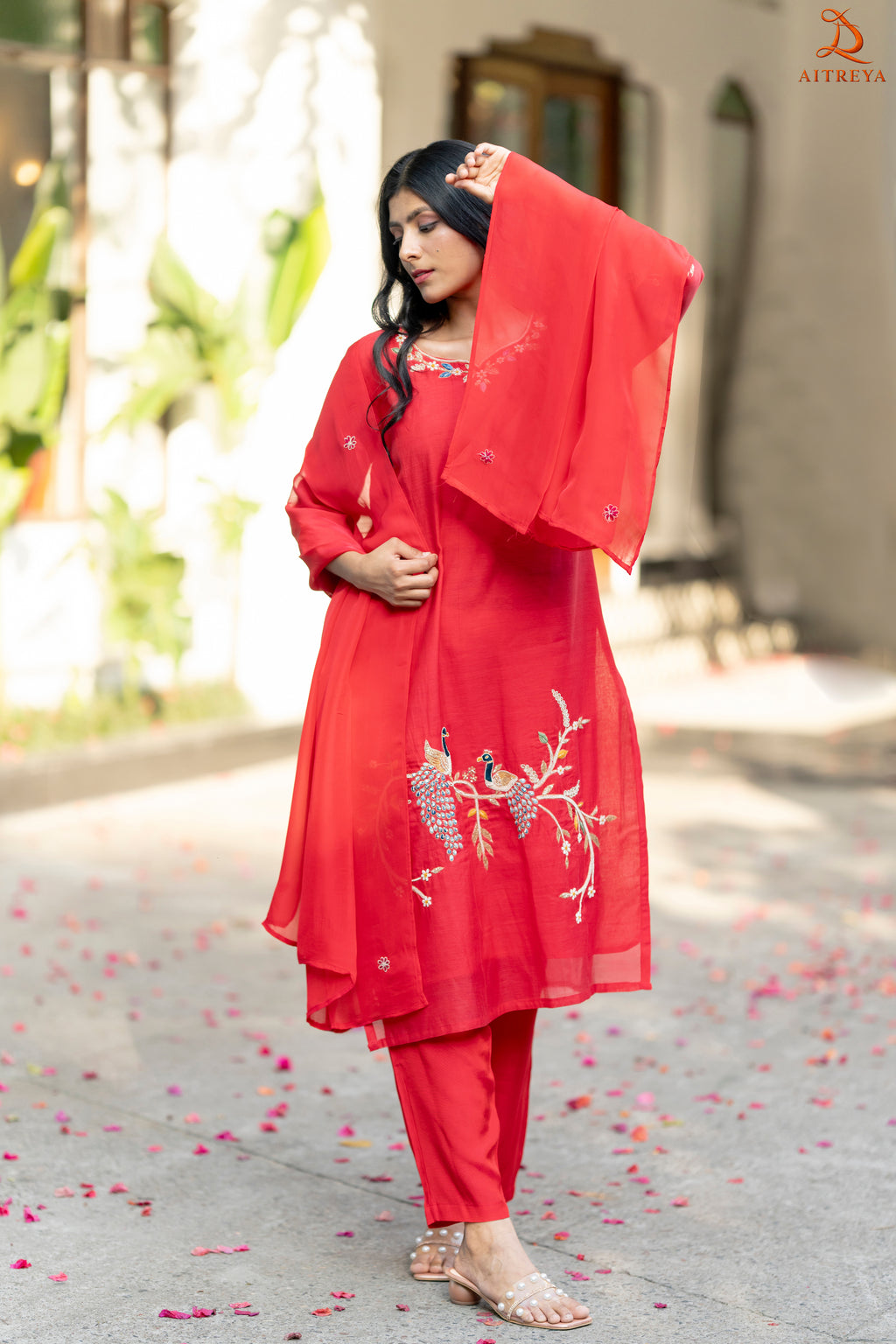 Vermillion Red Straight Kurta Set